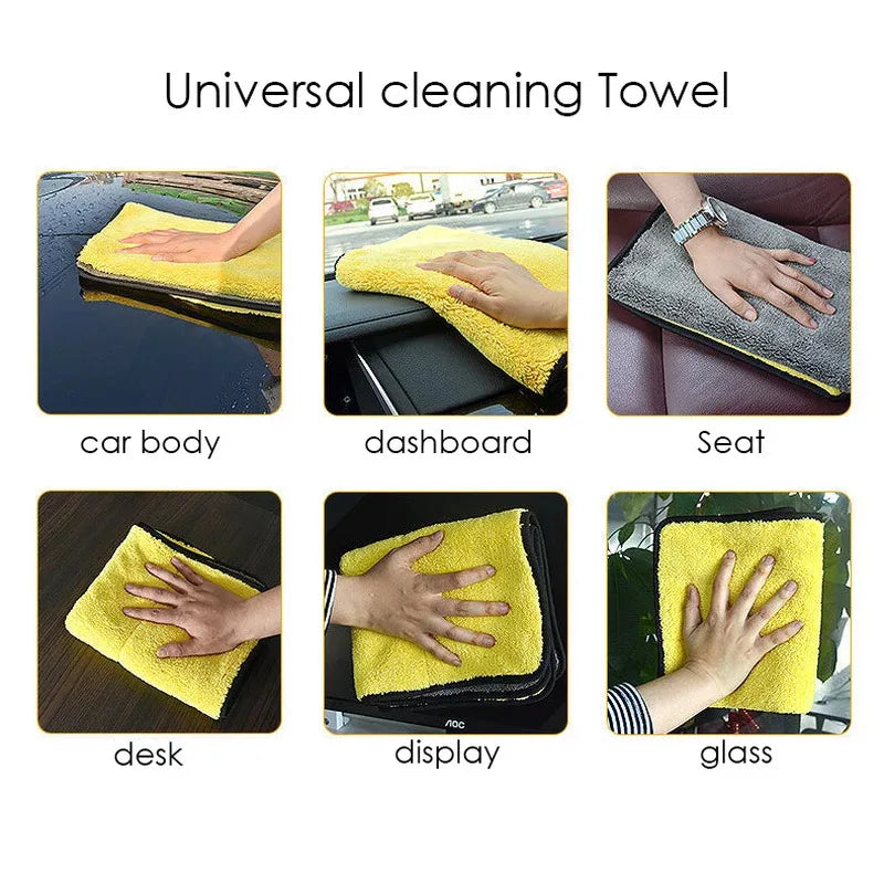 1/2/5/6/10pcs Microfiber Cleaning Towel Thicken Soft Drying Cloth Car Body Washing Towels Double Layer Clean Rags 30/40/60cm
