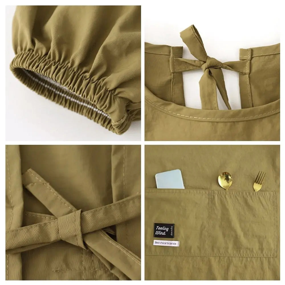 Solid color Kitchen Apron Long Sleeve Waterproof Coffee House Aprons Anti-fouling Breathable Catering Work Clothes