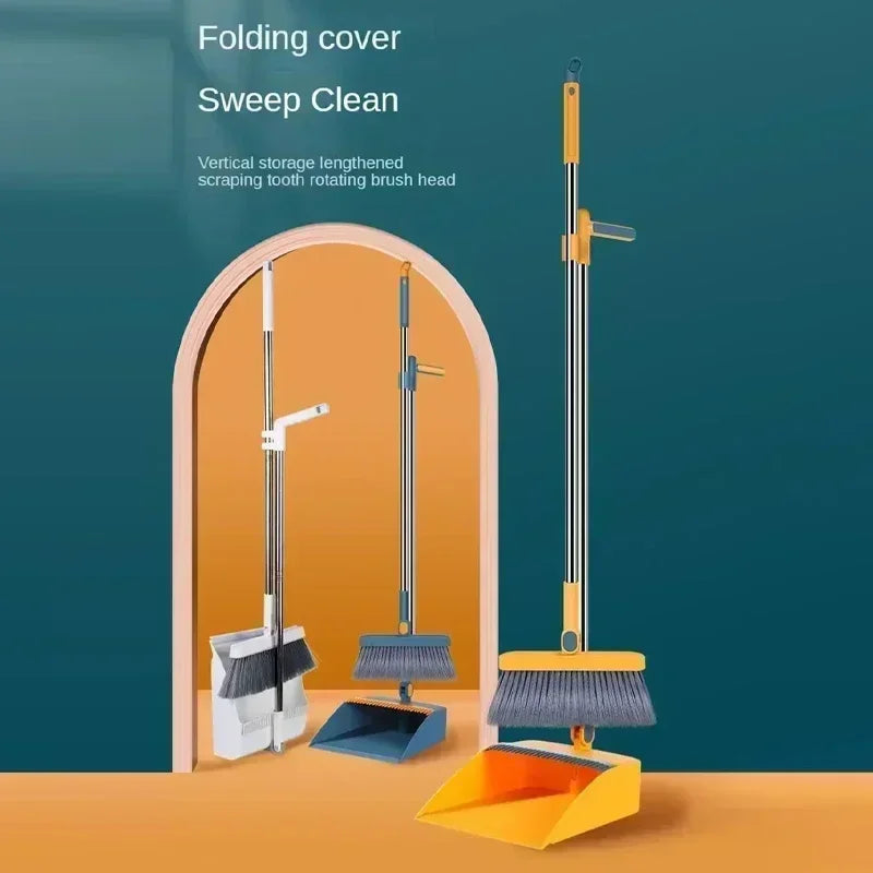 new folding broom dustpan set household cleaning tools non-stick hair dry wet dual-use broom folding set Kitchen office