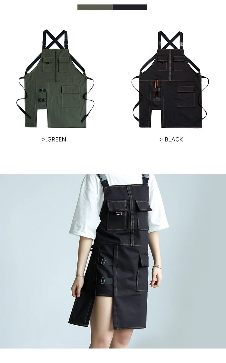 Fashion Apron Kitchen Restaurant Barber Bakery Cake Shop Canvas Overalls Flower Shop Black White Man Woman Multifunction Apron