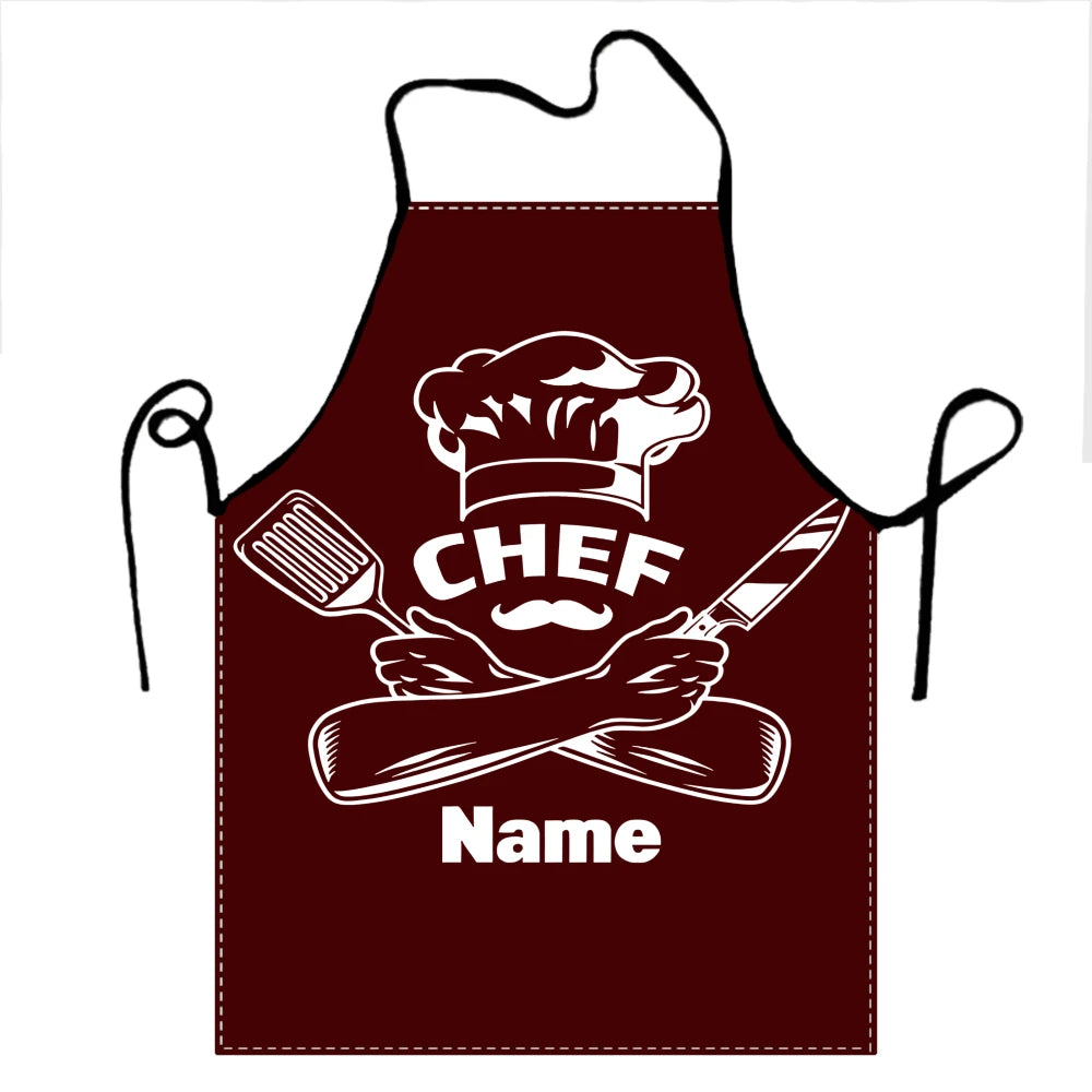 Custom Name Pattern Chef Hat Cooking Apron for Women Men Unisex Bib Kitchen Cooking Tablier Cuisine Chef Baking