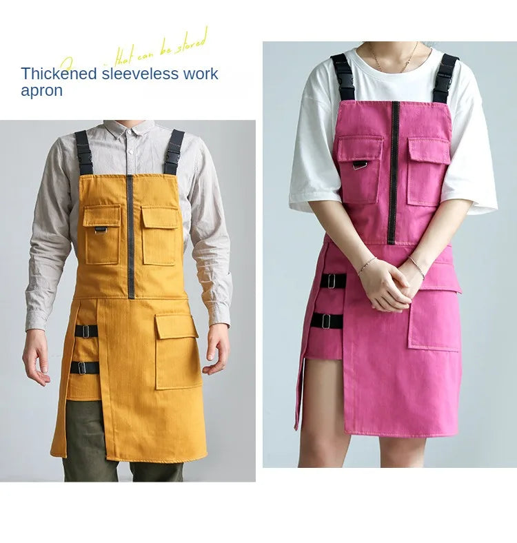 Fashion Apron Kitchen Restaurant Barber Bakery Cake Shop Canvas Overalls Flower Shop Black White Man Woman Multifunction Apron