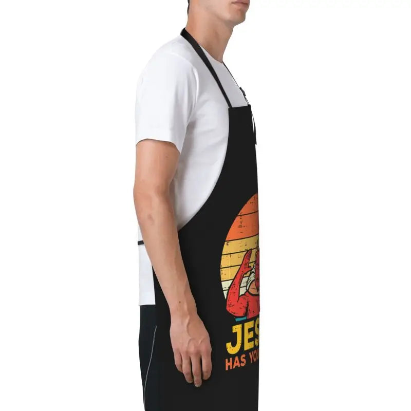 Jesus Has Your Back Jiu Jitsu Retro Christian Apron Waterproof Stain Resistant Apron with 2 Pockets for Cooking BBQ Painting