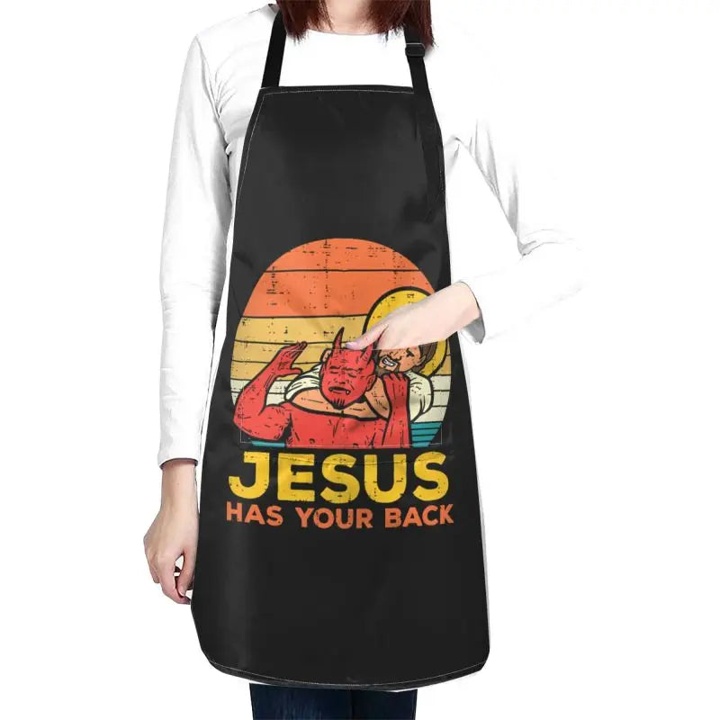 Jesus Has Your Back Jiu Jitsu Retro Christian Apron Waterproof Stain Resistant Apron with 2 Pockets for Cooking BBQ Painting