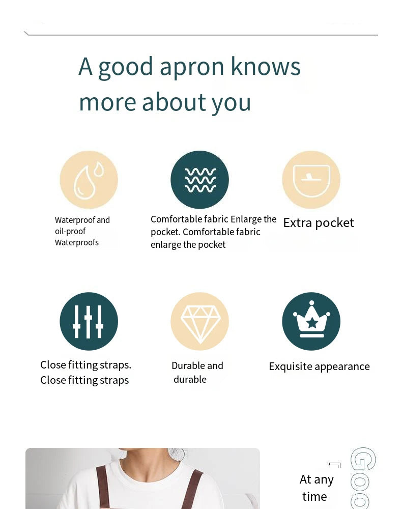 Hello Letter Printed Waterproof Apron Kitchen Cooking Home Large Pocket Storage Baking Shoulder Aprons Hotel Specific Practical