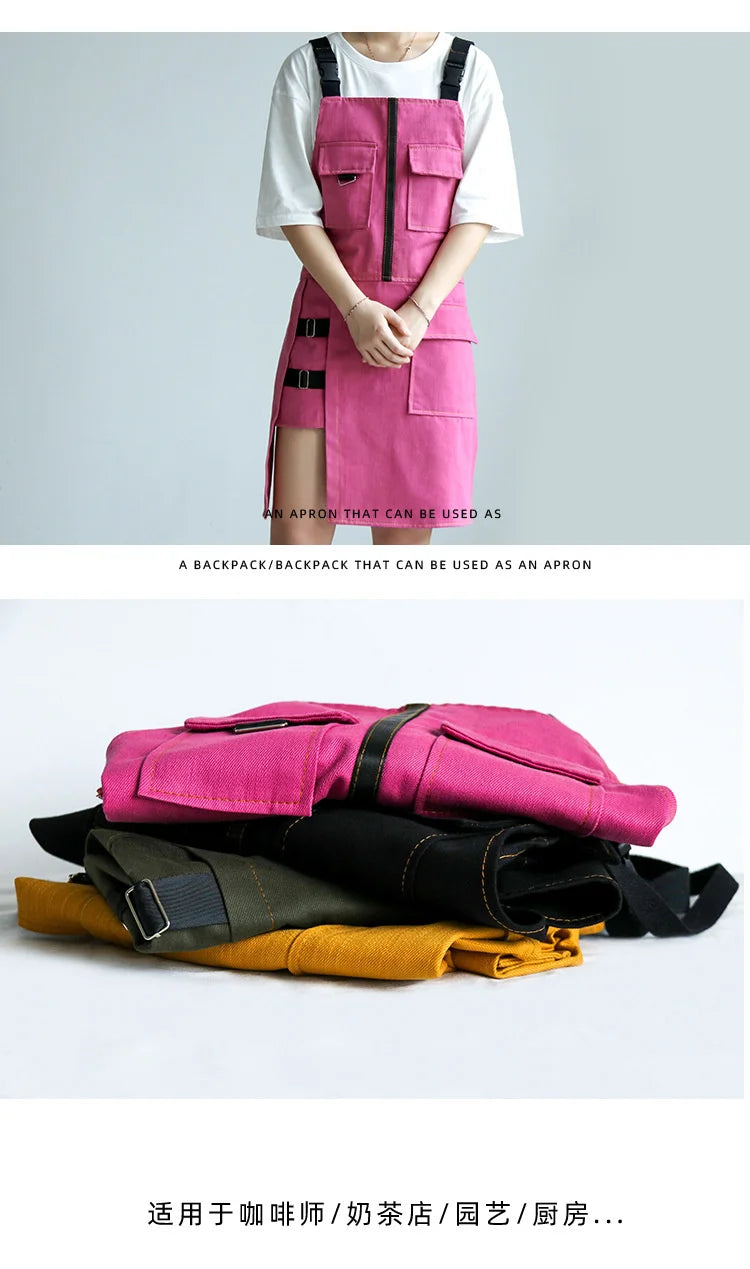 Fashion Apron Kitchen Restaurant Barber Bakery Cake Shop Canvas Overalls Flower Shop Black White Man Woman Multifunction Apron