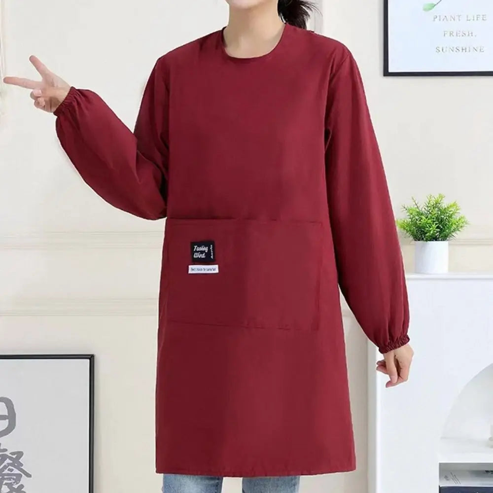Solid color Kitchen Apron Long Sleeve Waterproof Coffee House Aprons Anti-fouling Breathable Catering Work Clothes