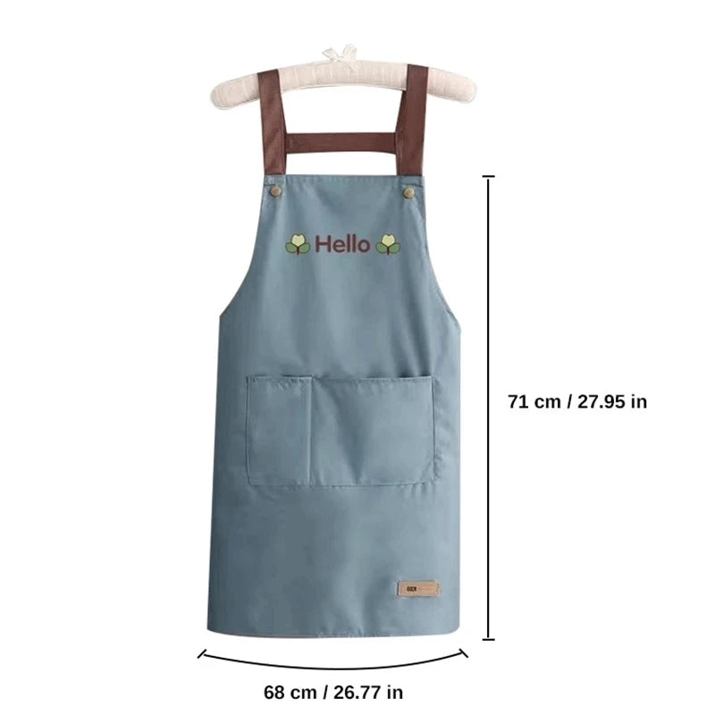 Hello Letter Printed Waterproof Apron Kitchen Cooking Home Large Pocket Storage Baking Shoulder Aprons Hotel Specific Practical