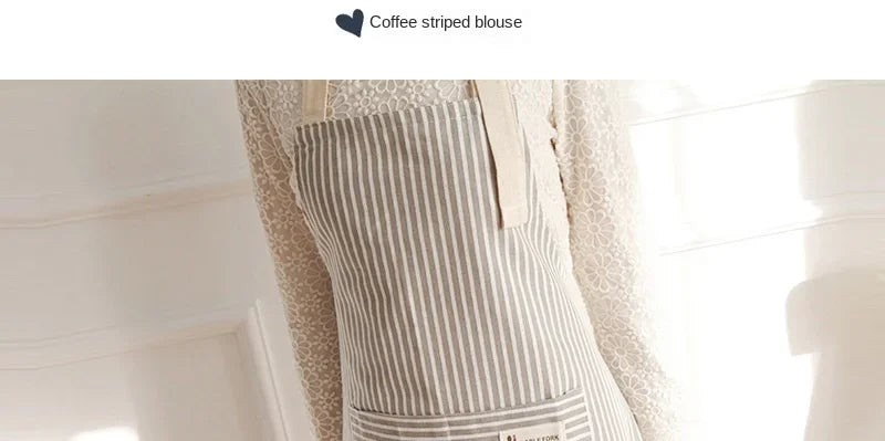 Kitchen Apron Fashionable Linen Striped Aprons For Restaurant Work Chef Waiter Adjustable Size Household Kitchen Cleaning Apron