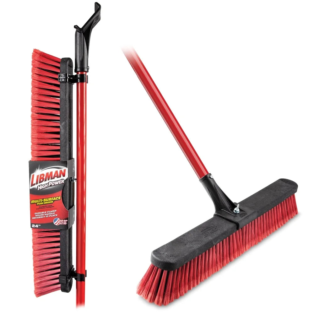 Durable 24 Inch Multi-Surface Push Broom with Heavy Duty Steel Handle Cleaning Garage Patio Driveway