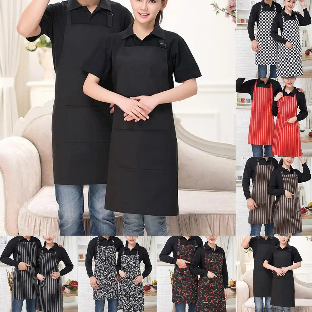 Half-length Adjustable Kitchen Apron Adult Striped Restaurant Hotel Chef Waiter Apron Picnic Cook Apron With 2 Pockets