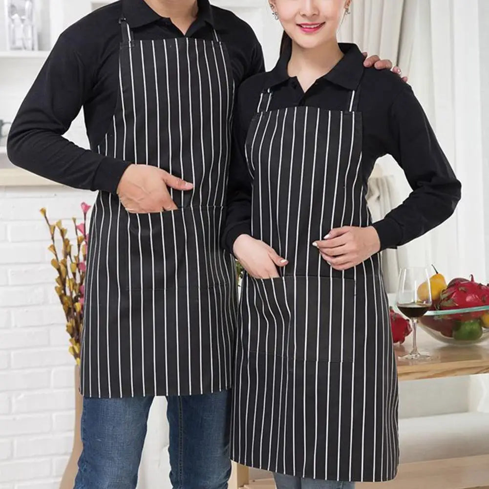 Half-length Adjustable Kitchen Apron Adult Striped Restaurant Hotel Chef Waiter Apron Picnic Cook Apron With 2 Pockets