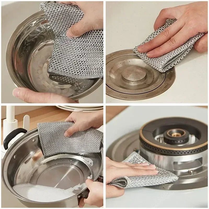 10pcs double-sided Thickened Steel Wire Cleaning Cloth  Magic Dishcloth Non-Scratch Washing Pot Rags Kitchen Cloth Wire Ball Rag