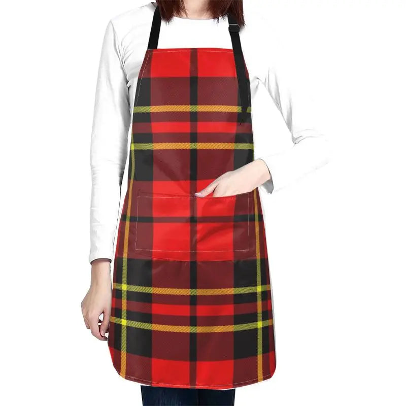Red Black Tartan Check Scottish Pattern Apron Adjustable Bib Aprons Cooking Chef Apron for Home Kitchen Restaurant Coffee House