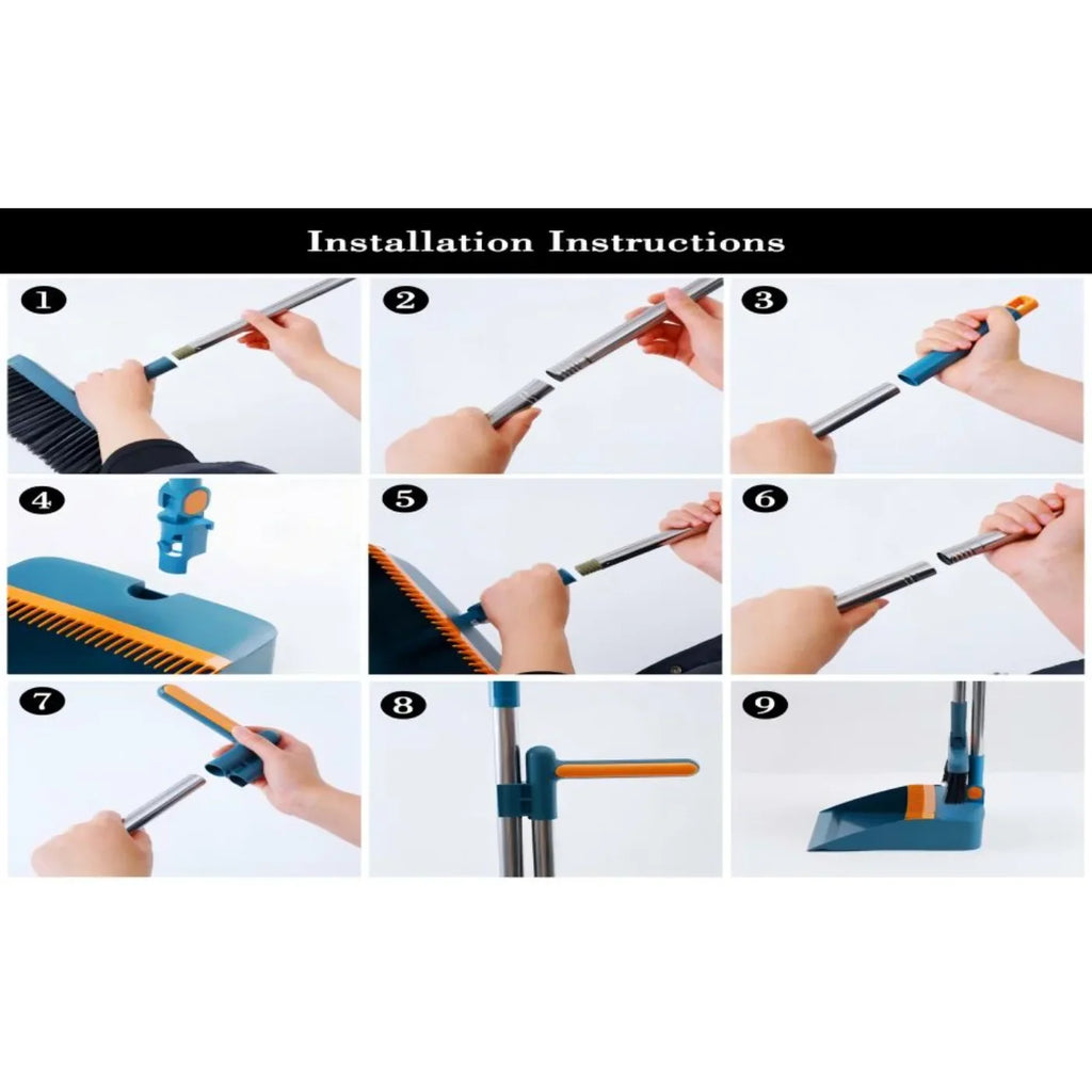 Broom and Dustpan Combo Set, Long Handled Adjustable Broom and Dustpan Set for Sweeping Home,Indoor Kitchen, Office Lobby Floor