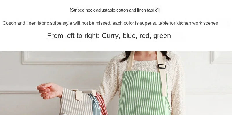 Kitchen Apron Fashionable Linen Striped Aprons For Restaurant Work Chef Waiter Adjustable Size Household Kitchen Cleaning Apron