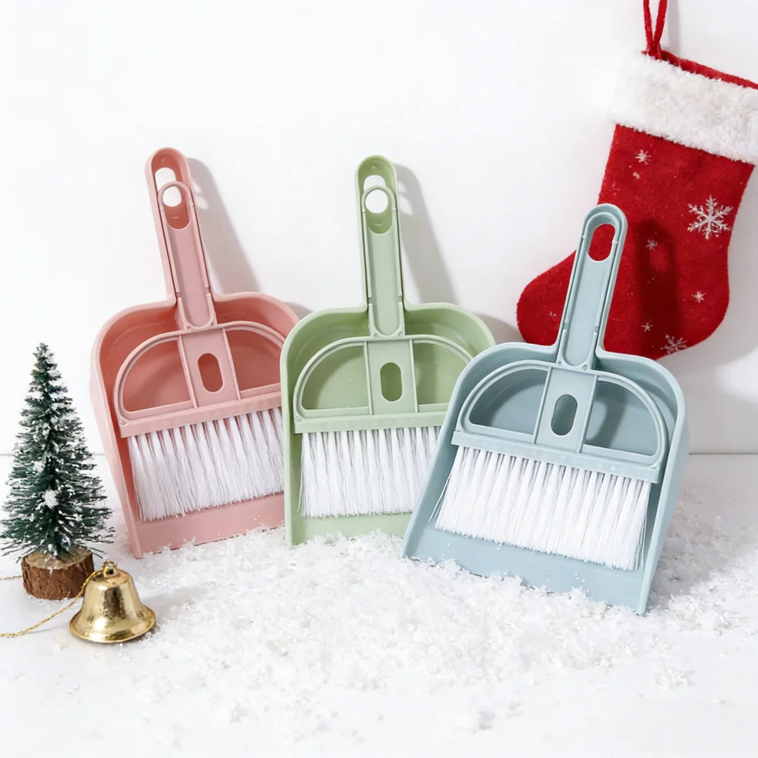Christmas Gift Mini Desk Broom & Dustpan Set - Stocking Stuffers Cozy Home Desktop Cleaning Tool（blue/pink）