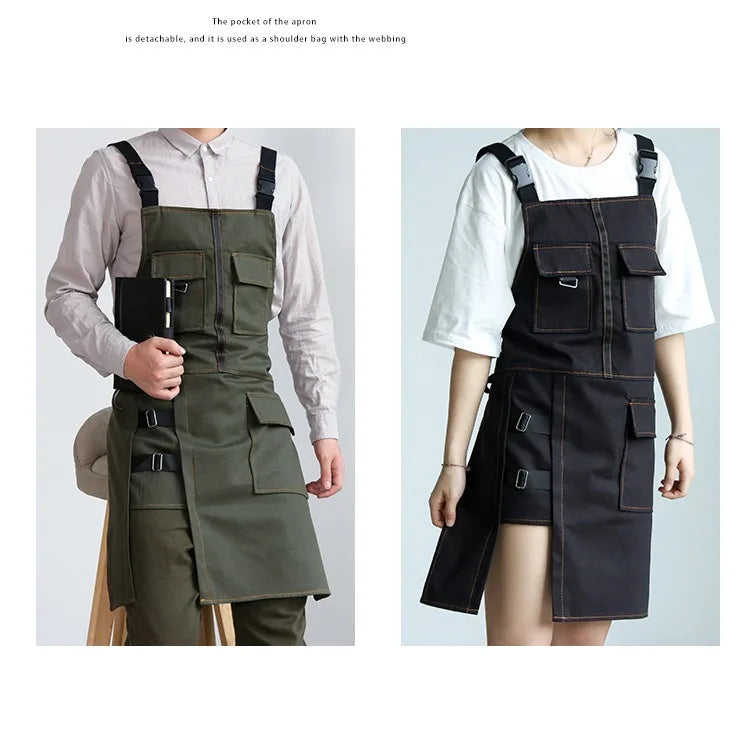 Fashion Apron Kitchen Restaurant Barber Bakery Cake Shop Canvas Overalls Flower Shop Black White Man Woman Multifunction Apron