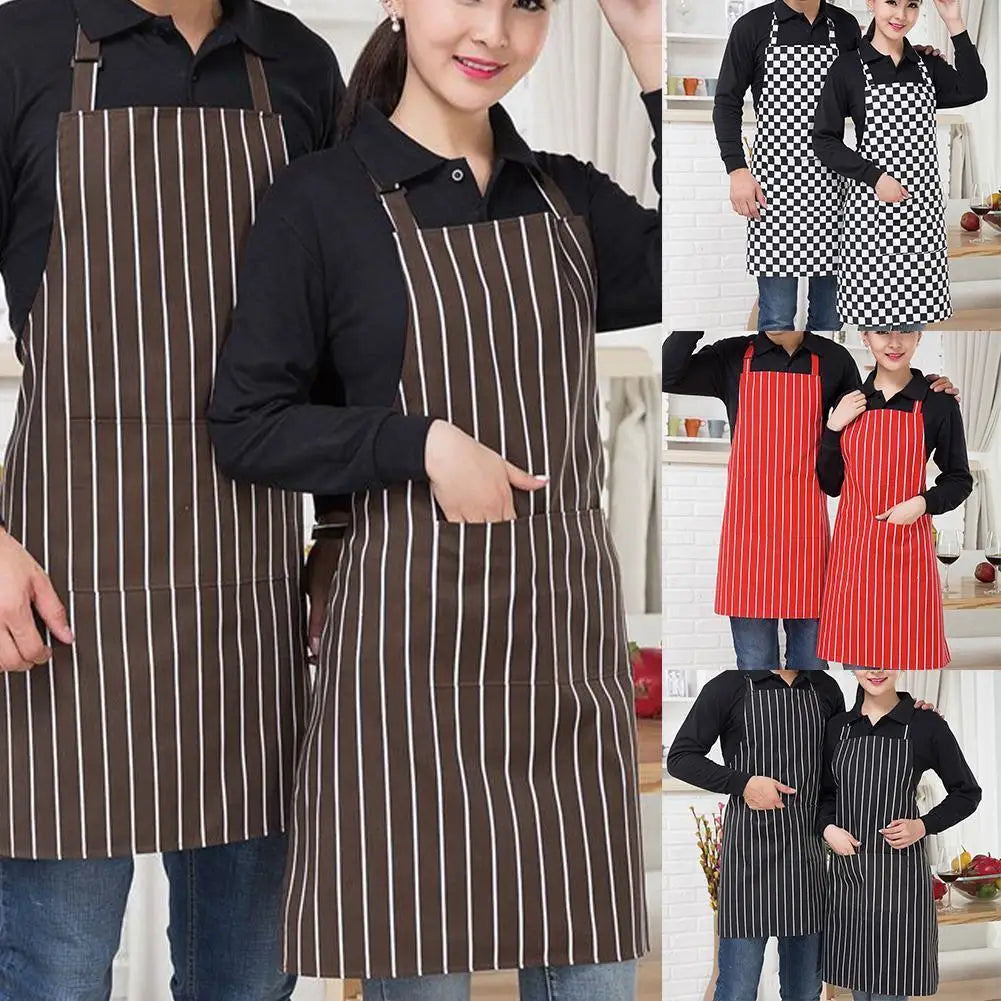 Half-length Adjustable Kitchen Apron Adult Striped Restaurant Hotel Chef Waiter Apron Picnic Cook Apron With 2 Pockets