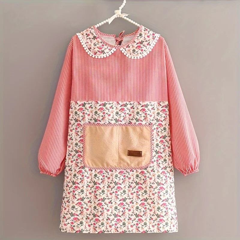 Cotton Apron Canvas Cover Up Women's New Breathable Long Sleeve Apron Kitchen Household Stain Resistant Dirty Work Clothes