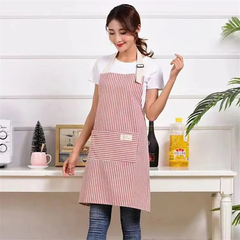 Kitchen Apron Fashionable Linen Striped Aprons For Restaurant Work Chef Waiter Adjustable Size Household Kitchen Cleaning Apron