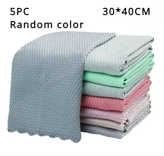 5/10pc Microfiber Glass Cleaning Cloth Rag Lint-Free For Windows Car Kitchen Mirror No Trace Reusable Fish Scale Rag Polishing