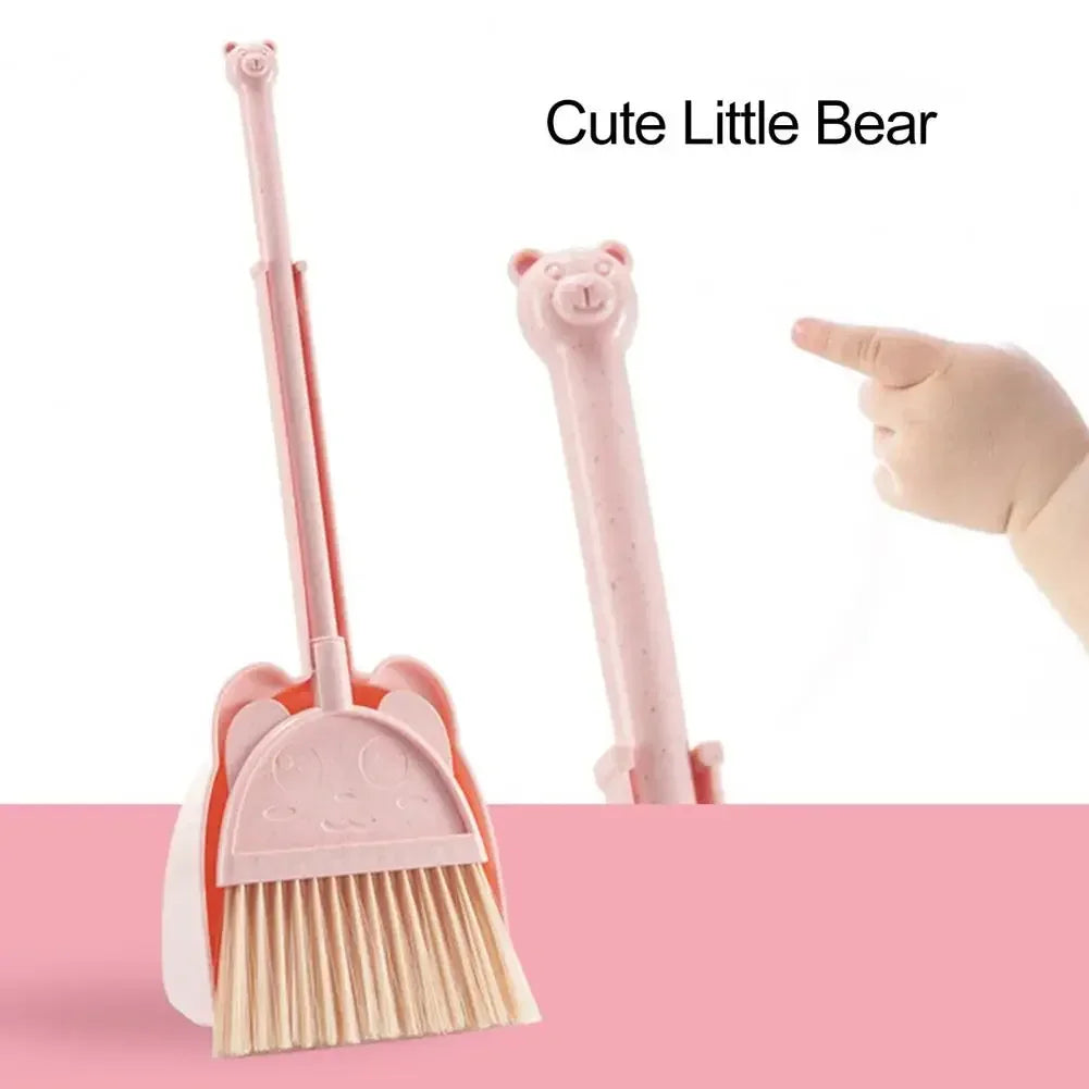 1 Set Mini Children Broom Dustpan Cartoon Flexible Bristles Kids Pretend Play Toddlers Indoor Outdoor Floor Sweeping Tool Kit