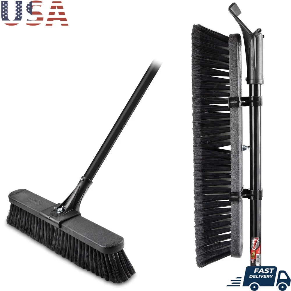 Heavy Duty Multi Surface Push Broom with Steel Handle Cleaning Concrete Brick Wood Stone and More Recycled Bristles