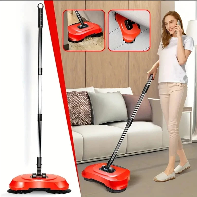 360° Hand Push Sweeper Vacuum Cleaner Sweeping and Mopping All-in-one Machine Broom Dustpan Combination for Home Office Cleaning