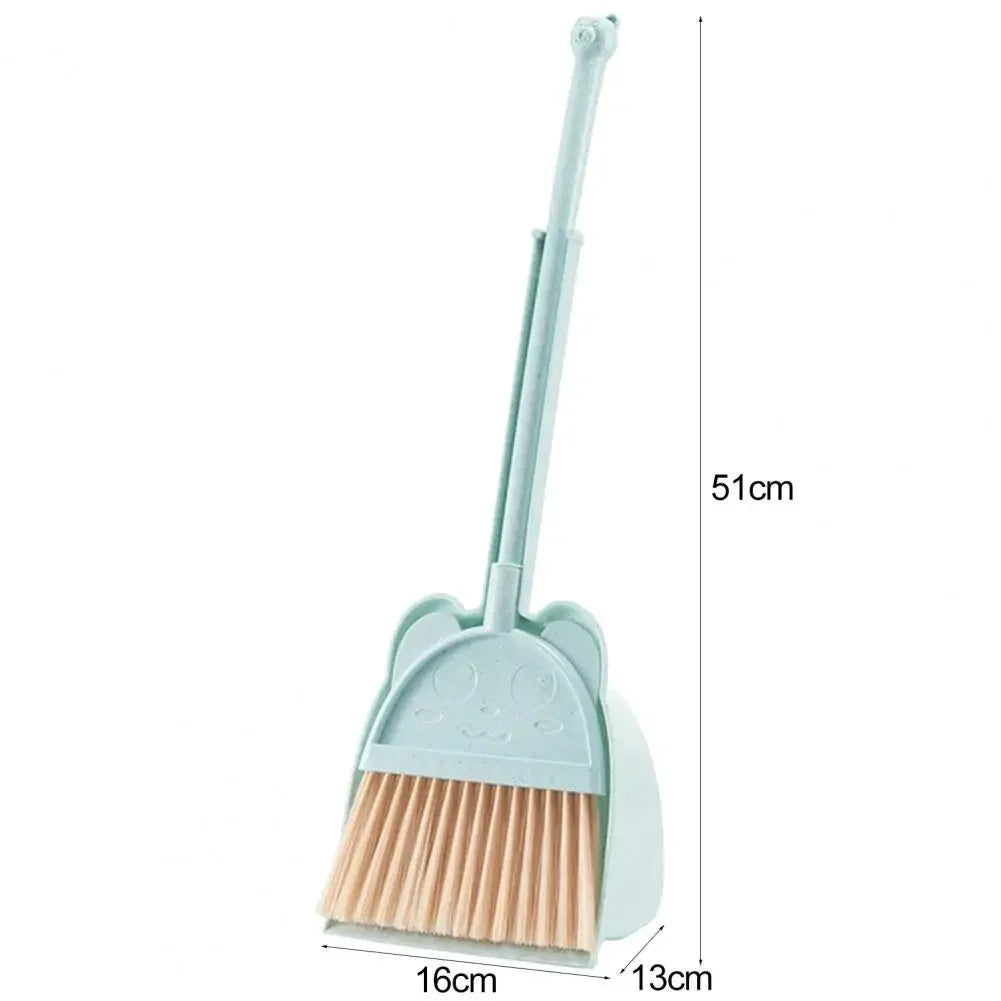 1 Set Mini Children Broom Dustpan Cartoon Flexible Bristles Kids Pretend Play Toddlers Indoor Outdoor Floor Sweeping Tool Kit