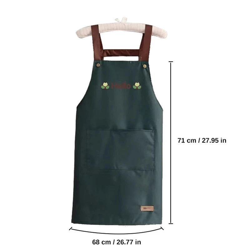 Hello Letter Printed Waterproof Apron Kitchen Cooking Home Large Pocket Storage Baking Shoulder Aprons Hotel Specific Practical