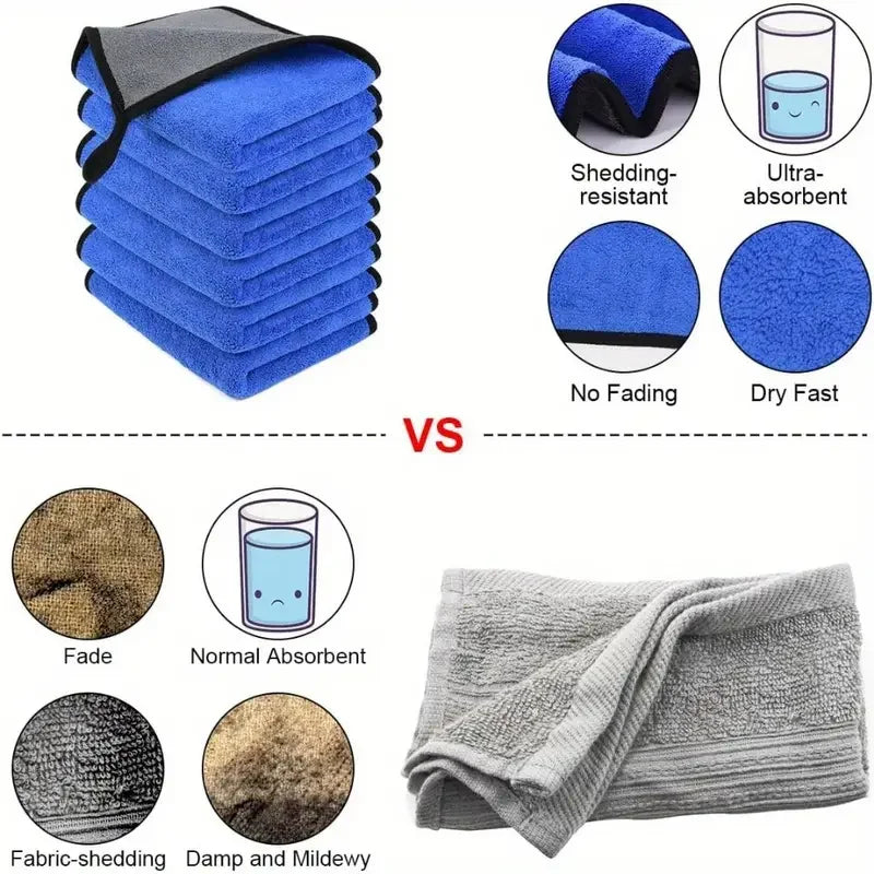 1-5pcs Microfiber Car Washing Towel Soft Quick Drying Windows Mirrors Wiping Rags Home Double Layer Cleaning Cloths 400GSM