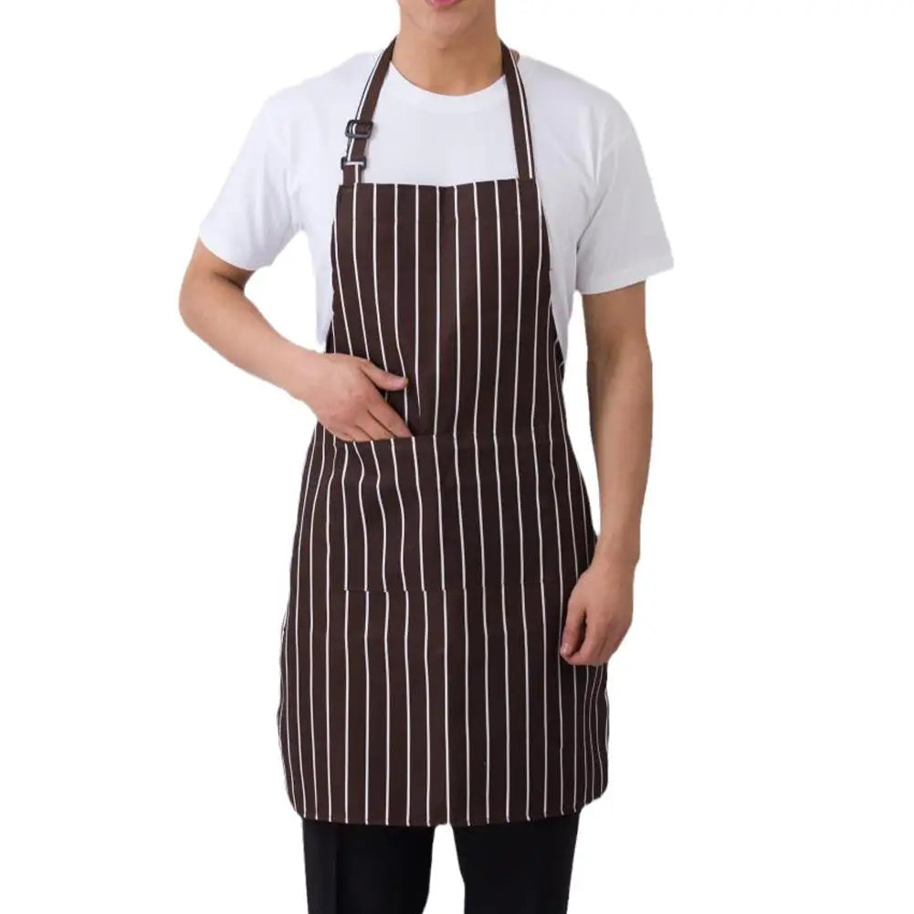 Half-length Adjustable Kitchen Apron Adult Striped Restaurant Hotel Chef Waiter Apron Picnic Cook Apron With 2 Pockets
