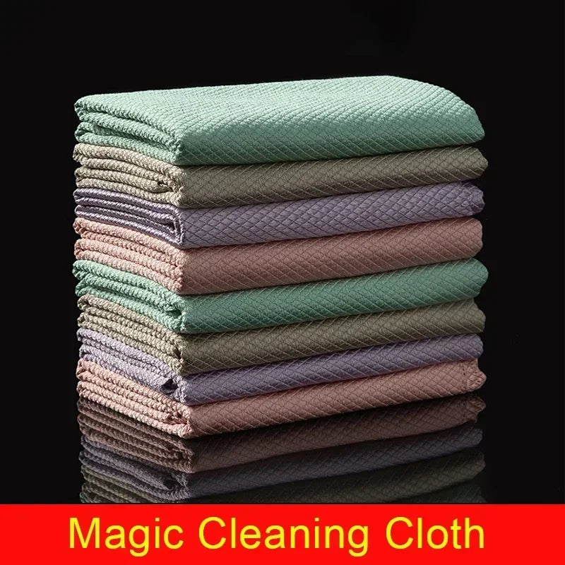 5/10pc Microfiber Glass Cleaning Cloth Rag Lint-Free For Windows Car Kitchen Mirror No Trace Reusable Fish Scale Rag Polishing