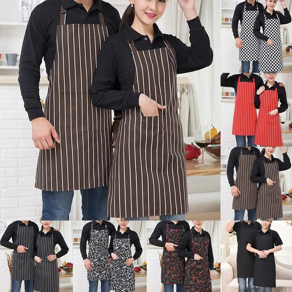 Half-length Adjustable Kitchen Apron Adult Striped Restaurant Hotel Chef Waiter Apron Picnic Cook Apron With 2 Pockets