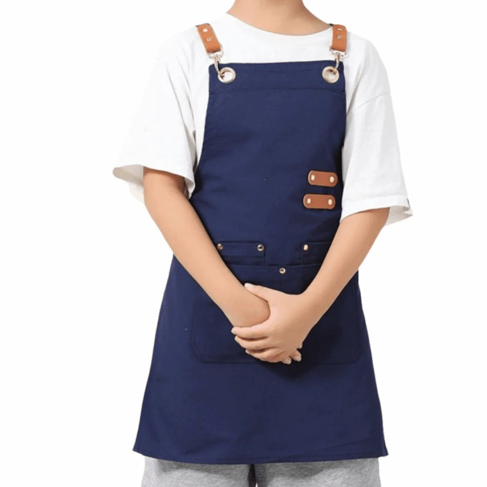 Minimalist Children's Canvas Apron Lightweight Solid Color Cooking Apron Adjustable Oil-proof Chef Costume Baking
