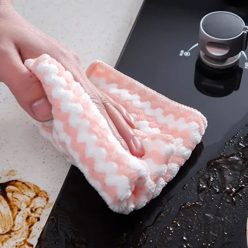 10/40PCS Super Absorbent Dishcloths Coral Fleece Cleaning Cloths Thickened Kitchen Washing Dish Rags Glass Windows Wipe Towels