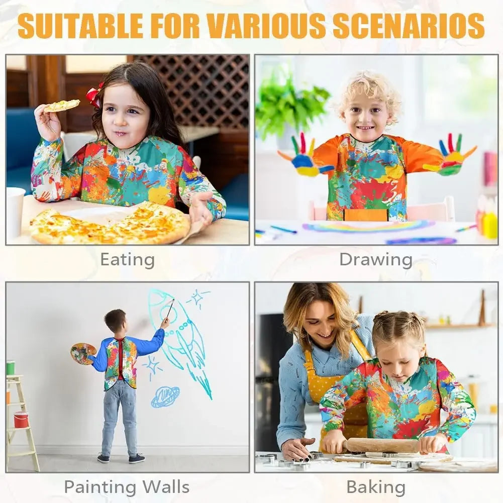 Painted Children's Apron Waterproof Apron Long Sleeve with Pockets 6 To 12 Years Old for Crafts Cooking and Painting Apron