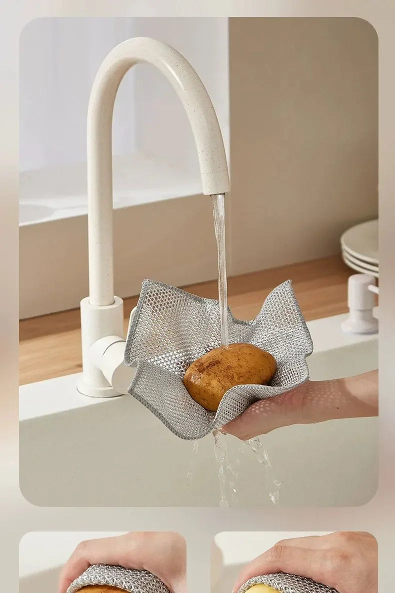 10pcs double-sided Thickened Steel Wire Cleaning Cloth  Magic Dishcloth Non-Scratch Washing Pot Rags Kitchen Cloth Wire Ball Rag