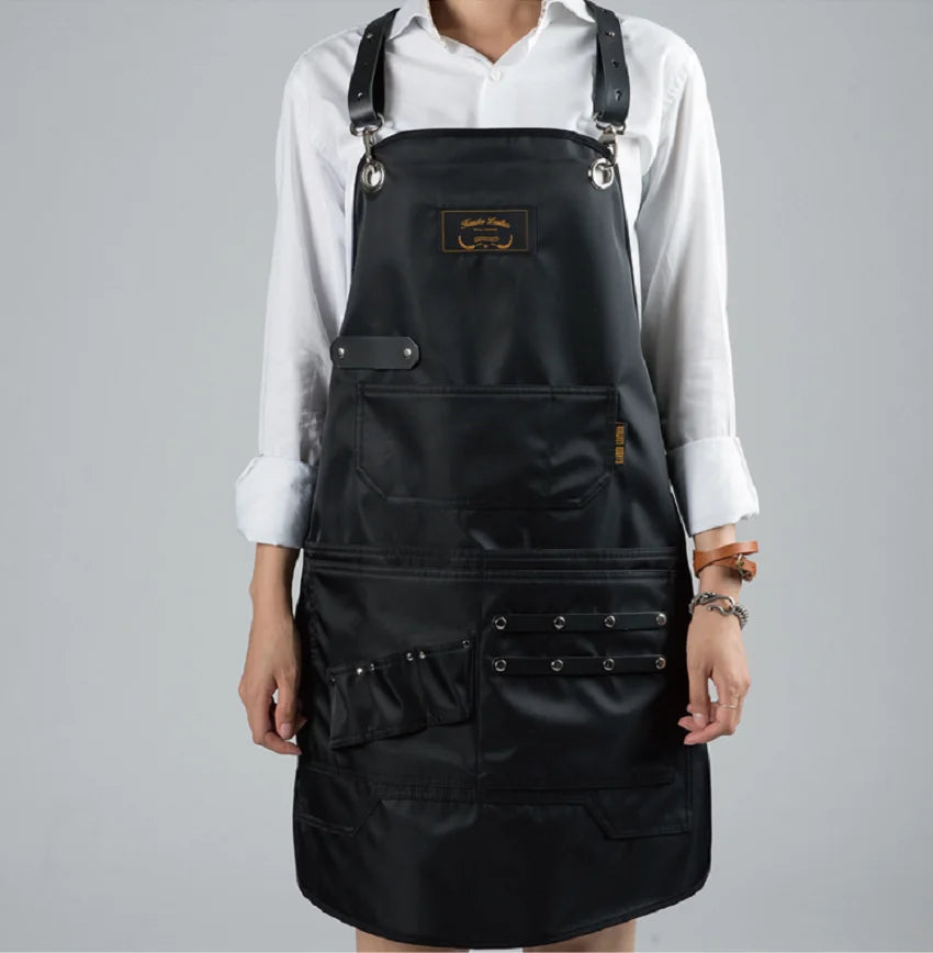 Custom Logo Waterproof Bibs Coffee Shop Hairdresser Slit Overall Chef Adjustable Beauty Nail Salon Barber Leather Straps Apron