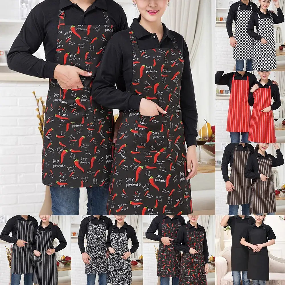 Half-length Adjustable Kitchen Apron Adult Striped Restaurant Hotel Chef Waiter Apron Picnic Cook Apron With 2 Pockets