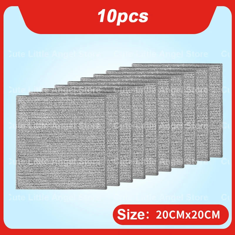 20/2pcs Thickened Steel Wire Cleaning Cloth Double -layer Non -stick Oil Iron Dishrag Kitchen Pan Pot Dishes Cloths Rags