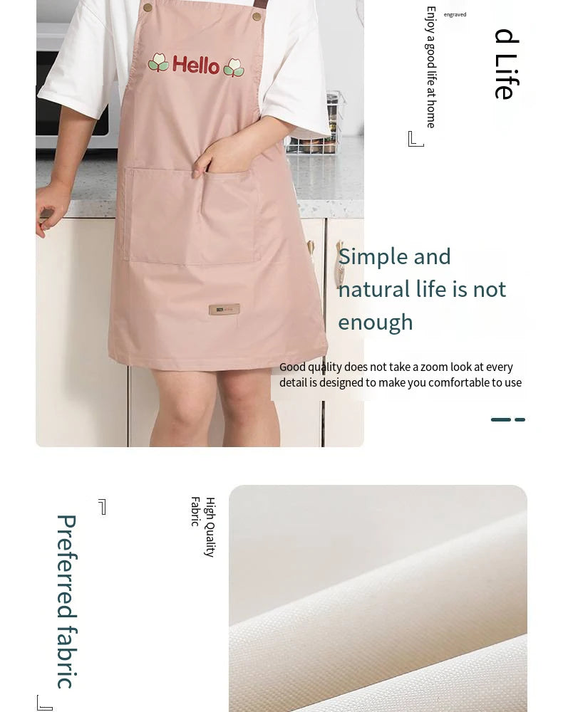 Hello Letter Printed Waterproof Apron Kitchen Cooking Home Large Pocket Storage Baking Shoulder Aprons Hotel Specific Practical