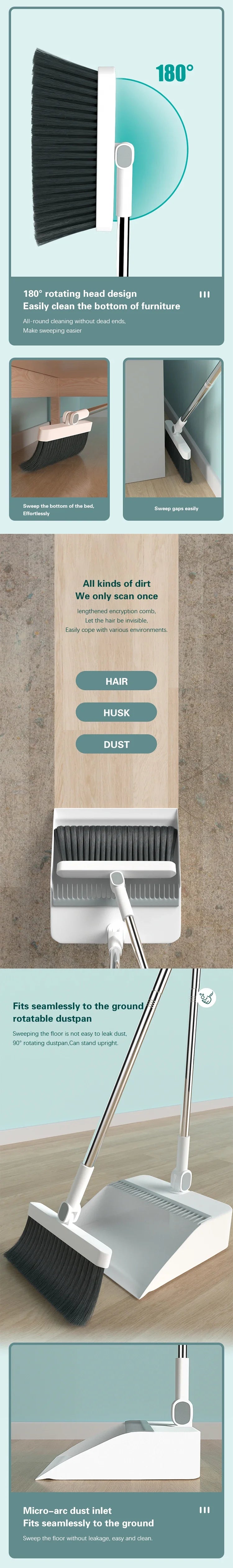 Brush and Shovel Broom and Dustpan Combination Set Vertical Folding Soft Fur Non-viscous Sweeping Broom 2 Pcs /set