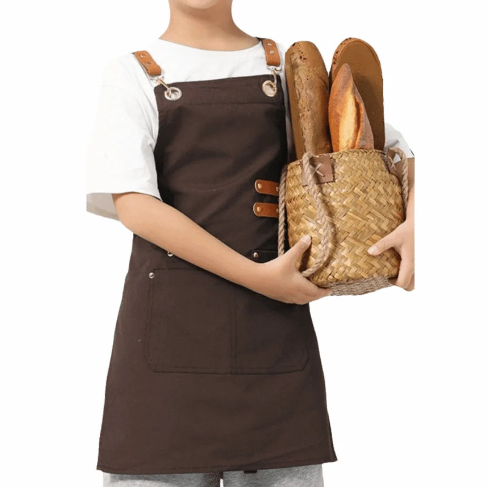 Minimalist Children's Canvas Apron Lightweight Solid Color Cooking Apron Adjustable Oil-proof Chef Costume Baking