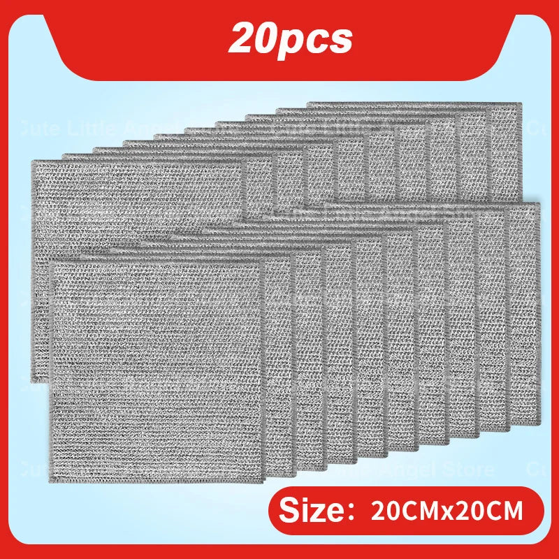 20/2pcs Thickened Steel Wire Cleaning Cloth Double -layer Non -stick Oil Iron Dishrag Kitchen Pan Pot Dishes Cloths Rags