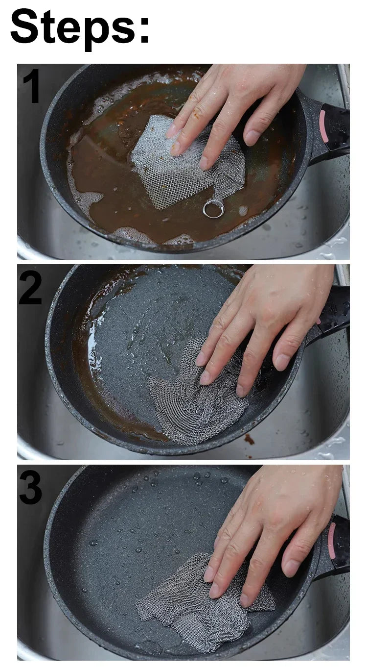 20/2pcs Thickened Steel Wire Cleaning Cloth Double -layer Non -stick Oil Iron Dishrag Kitchen Pan Pot Dishes Cloths Rags