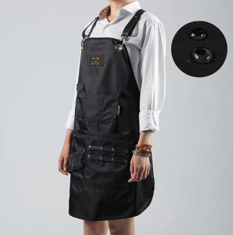 Custom Logo Waterproof Bibs Coffee Shop Hairdresser Slit Overall Chef Adjustable Beauty Nail Salon Barber Leather Straps Apron